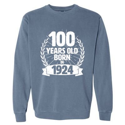 Vintage Wreath 100 Years Old Born In 1924 Birthday Garment-Dyed Sweatshirt