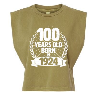 Vintage Wreath 100 Years Old Born In 1924 Birthday Garment-Dyed Women's Muscle Tee