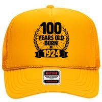 Vintage Wreath 100 Years Old Born In 1924 Birthday High Crown Mesh Back Trucker Hat