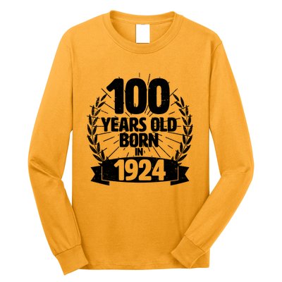 Vintage Wreath 100 Years Old Born In 1924 Birthday Long Sleeve Shirt