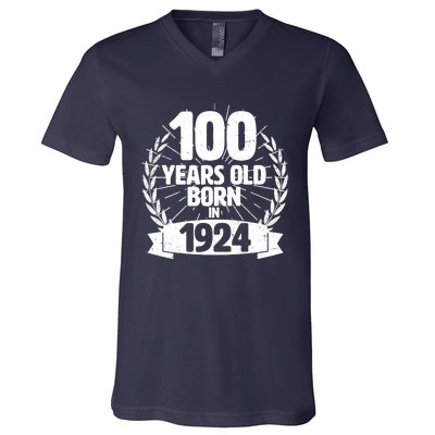 Vintage Wreath 100 Years Old Born In 1924 Birthday V-Neck T-Shirt