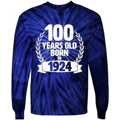 Vintage Wreath 100 Years Old Born In 1924 Birthday Tie-Dye Long Sleeve Shirt