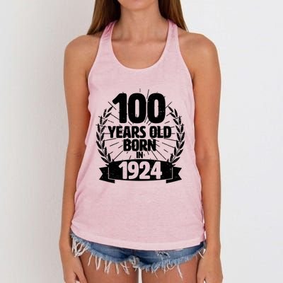 Vintage Wreath 100 Years Old Born In 1924 Birthday Women's Knotted Racerback Tank