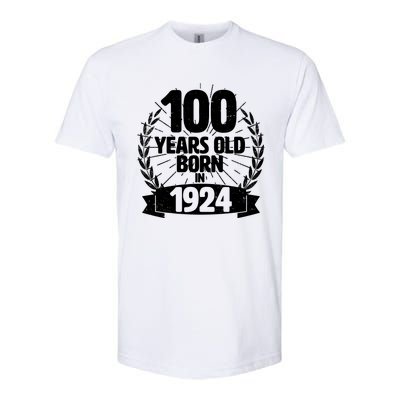 Vintage Wreath 100 Years Old Born In 1924 Birthday Softstyle CVC T-Shirt