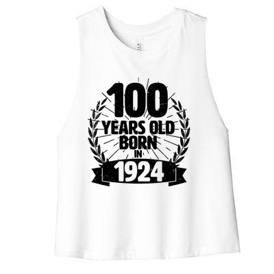 Vintage Wreath 100 Years Old Born In 1924 Birthday Women's Racerback Cropped Tank