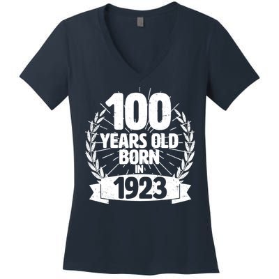 Vintage Wreath 100 Years Old Born In 1923 Birthday Women's V-Neck T-Shirt
