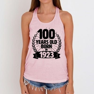 Vintage Wreath 100 Years Old Born In 1923 Birthday Women's Knotted Racerback Tank