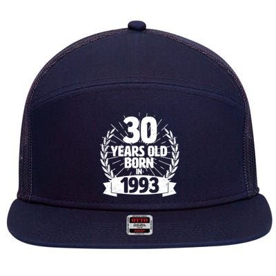 Vintage Wreath 30 Years Old Born In 1993 Birthday 7 Panel Mesh Trucker Snapback Hat