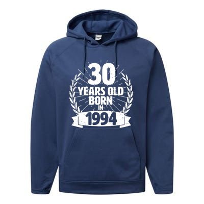 Vintage Wreath 30 Years Old Born In 1994 Birthday Performance Fleece Hoodie