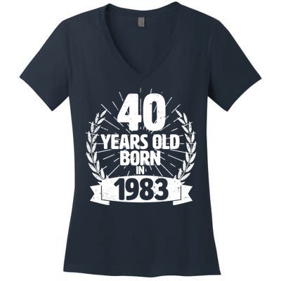 Vintage Wreath 40 Years Old Born In 1983 Birthday Women's V-Neck T-Shirt