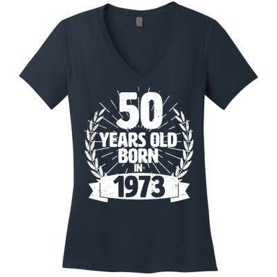 Vintage Wreath 50 Years Old Born In 1973 Birthday Women's V-Neck T-Shirt