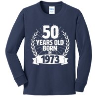 Vintage Wreath 50 Years Old Born In 1973 Birthday Kids Long Sleeve Shirt