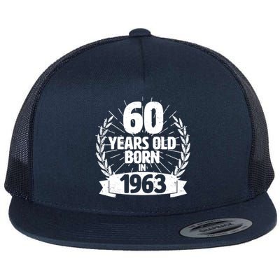 Vintage Wreath 60 Years Old Born In 1963 Birthday Flat Bill Trucker Hat