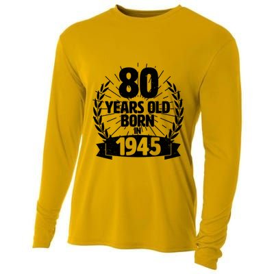 Vintage Wreath 80 Years Old Born In 1945 Birthday Cooling Performance Long Sleeve Crew