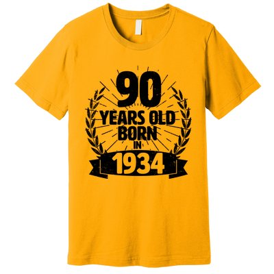 Vintage Wreath 90 Years Old Born In 1934 Birthday Premium T-Shirt