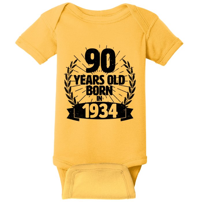 Vintage Wreath 90 Years Old Born In 1934 Birthday Baby Bodysuit