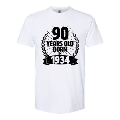 Vintage Wreath 90 Years Old Born In 1934 Birthday Softstyle CVC T-Shirt