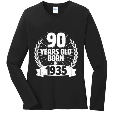 Vintage Wreath 90 Years Old Born In 1935 Birthday Ladies Long Sleeve Shirt