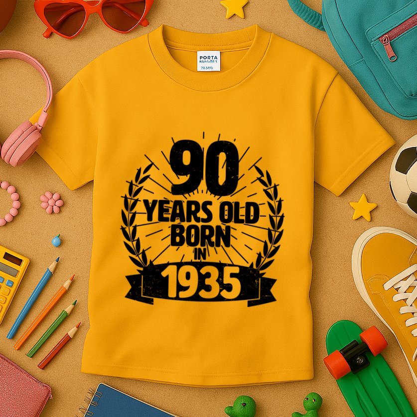 Vintage Wreath 90 Years Old Born In 1935 Birthday Kids T-Shirt
