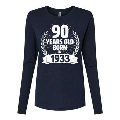 Vintage Wreath 90 Years Old Born In 1933 Birthday Womens Cotton Relaxed Long Sleeve T-Shirt