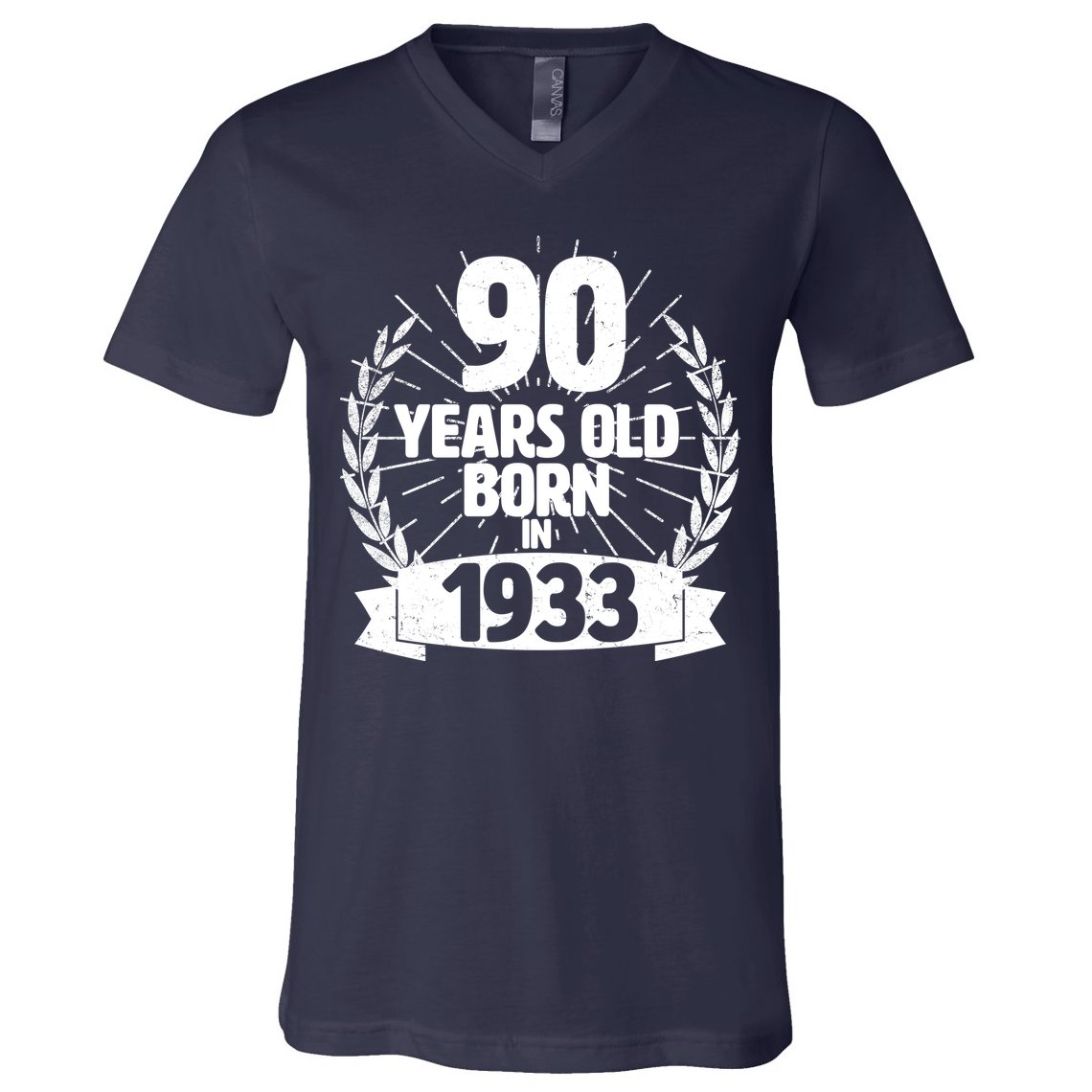 Vintage Wreath 90 Years Old Born In 1933 Birthday V-Neck T-Shirt
