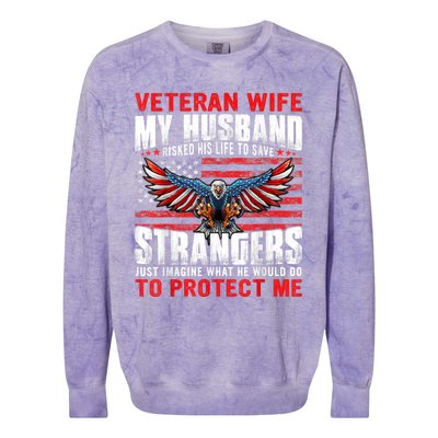 Veteran Wife Army Husband Soldier Saying Cool Military Usa Colorblast Crewneck Sweatshirt