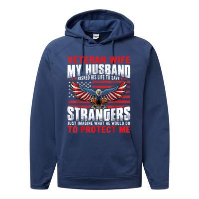 Veteran Wife Army Husband Soldier Saying Cool Military Usa Performance Fleece Hoodie