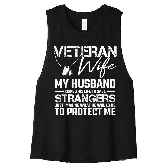 Veteran Wife Army Husband Soldier Saying Cool Military Gift Women's Racerback Cropped Tank