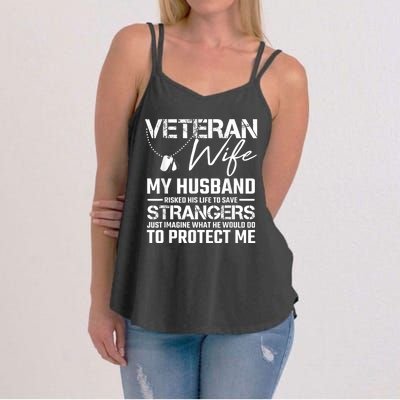 Veteran Wife Army Husband Soldier Saying Cool Military Gift Women's Strappy Tank