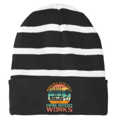 Vintage When All Else Fails Ham Radio Works Amateur Radio Striped Beanie with Solid Band