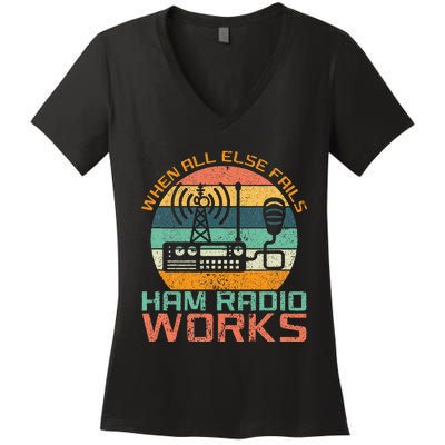 Vintage When All Else Fails Ham Radio Works Amateur Radio Women's V-Neck T-Shirt