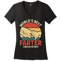 Vintage World's Best Farter I Mean Father Women's V-Neck T-Shirt