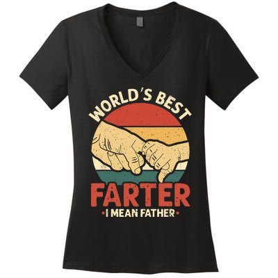 Vintage Worlds Best Farter I Mean Father Women's V-Neck T-Shirt