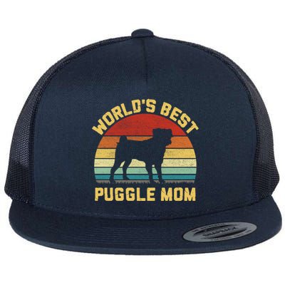 Vintage Worlds Best Puggle Mom Gift Flat Bill Trucker Hat