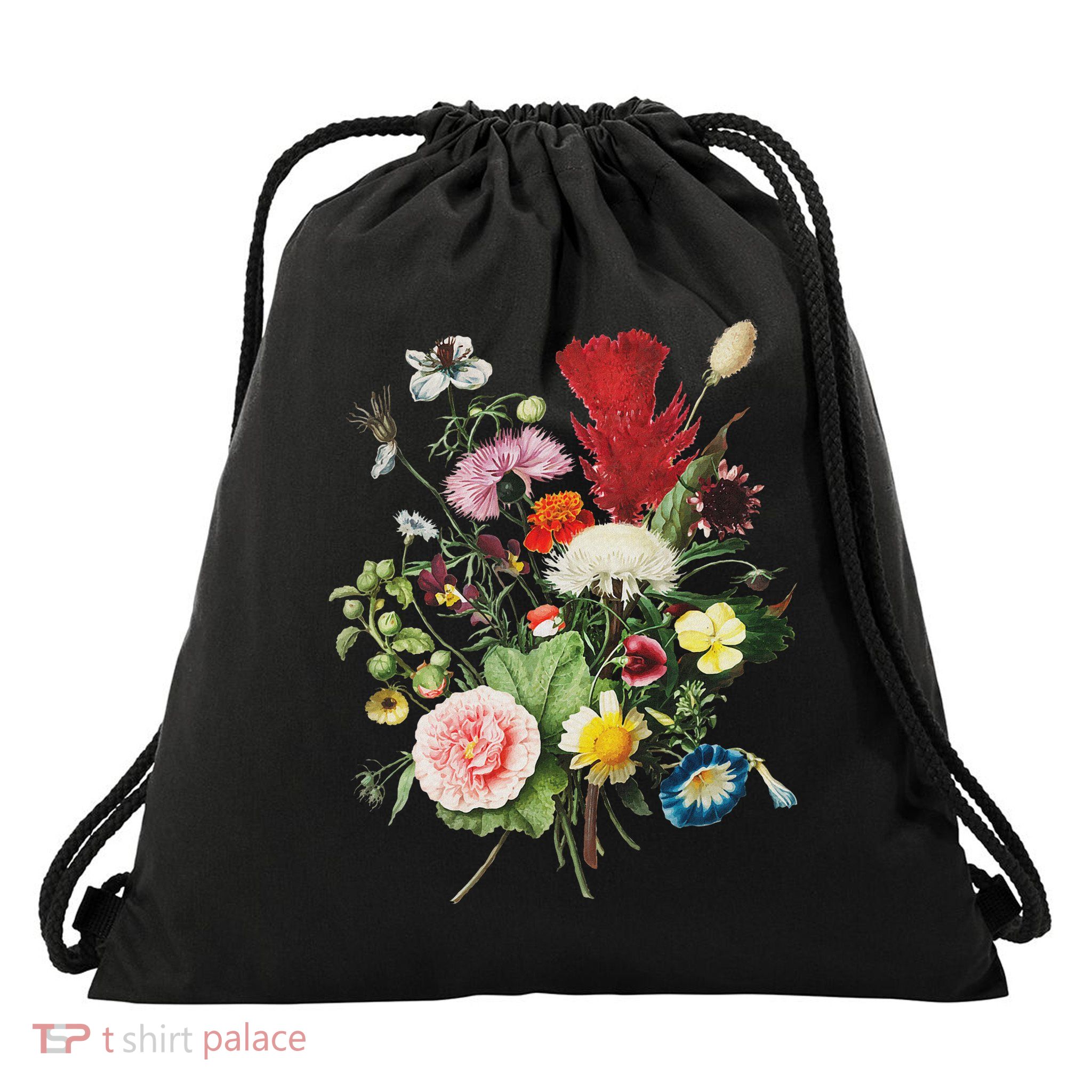 Vintage Wild Botanical Flower Cottagecore Gardening Bouquet Drawstring Bag