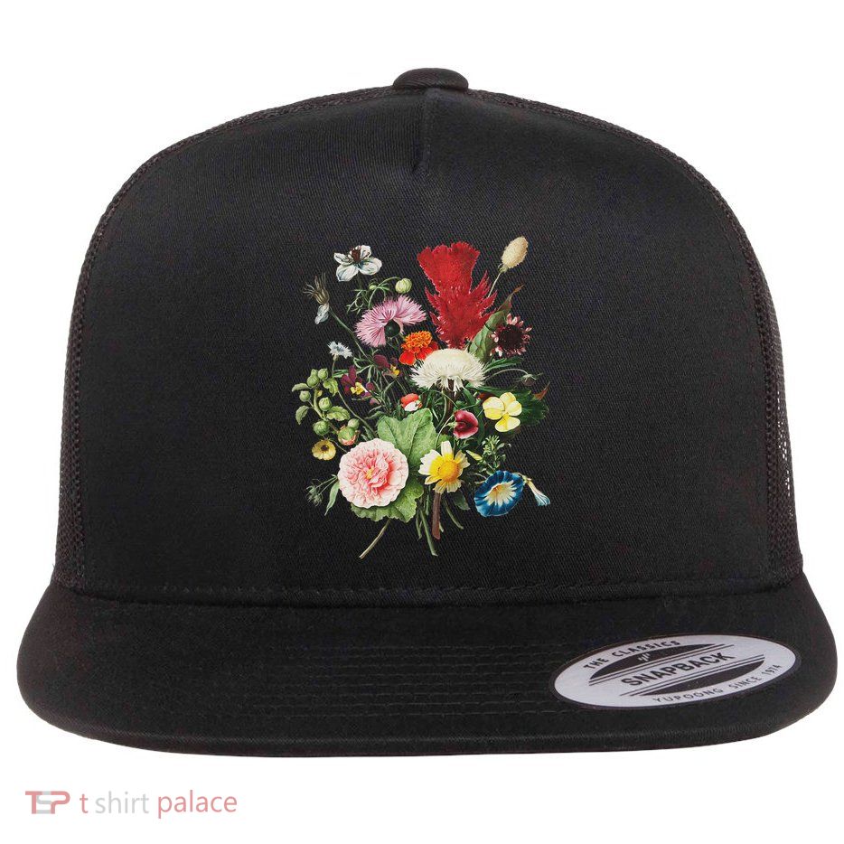 Vintage Wild Botanical Flower Cottagecore Gardening Bouquet Flatbill Hat
