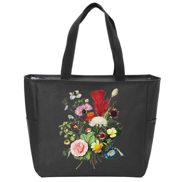 Vintage Wild Botanical Flower Cottagecore Gardening Bouquet Zip Tote Bag
