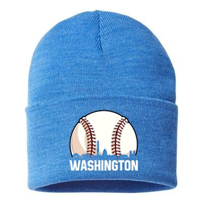 Vintage Washington Cityscape Retro Dad Baseball Lover Great Gift Sustainable Knit Beanie