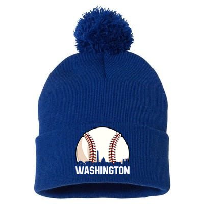 Vintage Washington Cityscape Retro Dad Baseball Lover Great Gift Pom Pom 12in Knit Beanie