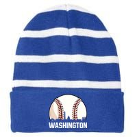 Vintage Washington Cityscape Retro Dad Baseball Lover Great Gift Striped Beanie with Solid Band