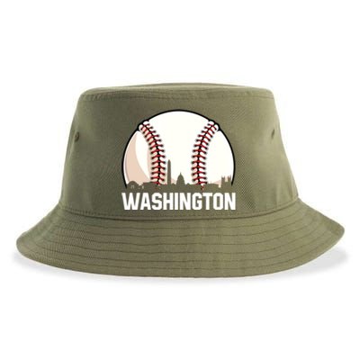 Vintage Washington Cityscape Retro Dad Baseball Lover Great Gift Sustainable Bucket Hat