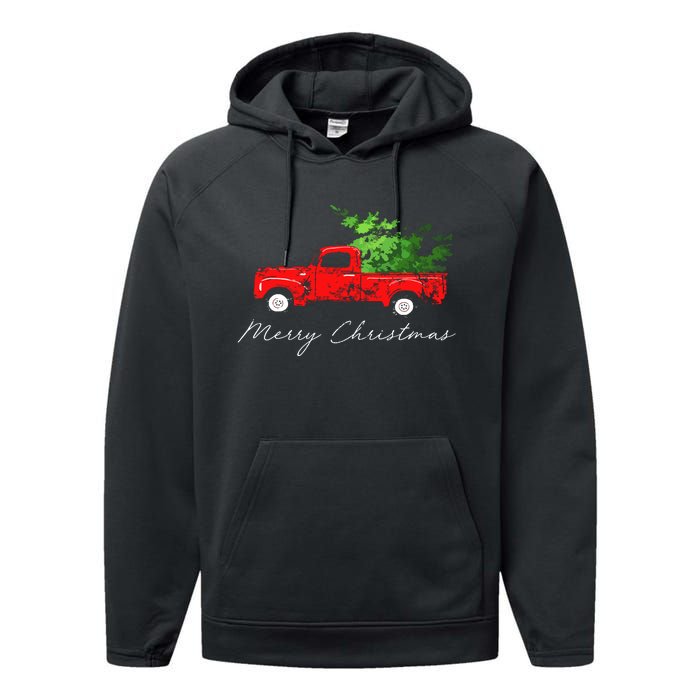 Vintage Wagon Christmas Tree On Car Performance Fleece Hoodie