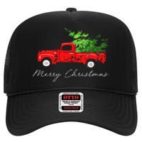 Vintage Wagon Christmas Tree On Car High Crown Mesh Back Trucker Hat