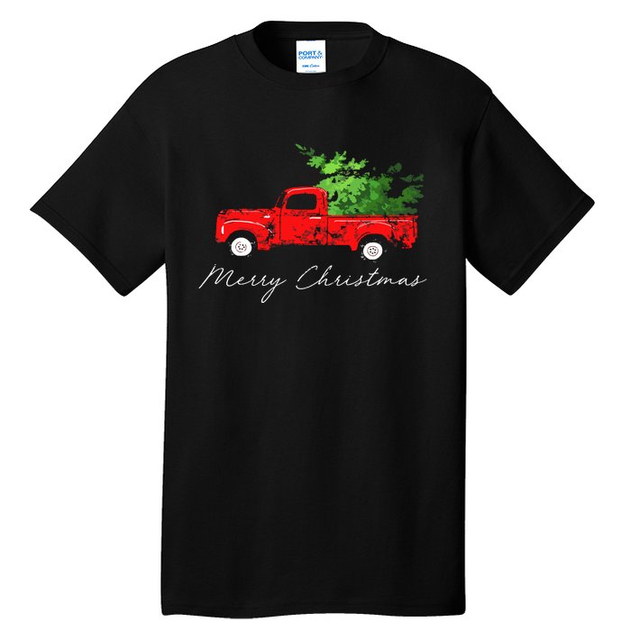 Vintage Wagon Christmas Tree On Car Tall T-Shirt