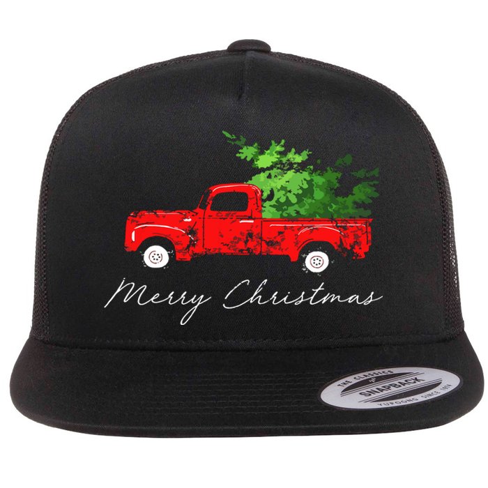 Vintage Wagon Christmas Tree On Car Flat Bill Trucker Hat