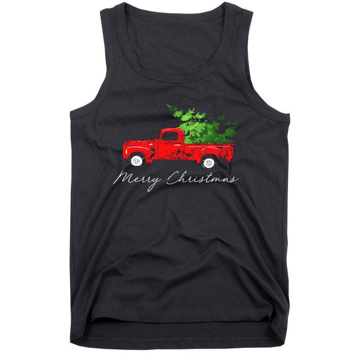 Vintage Wagon Christmas Tree On Car Tank Top