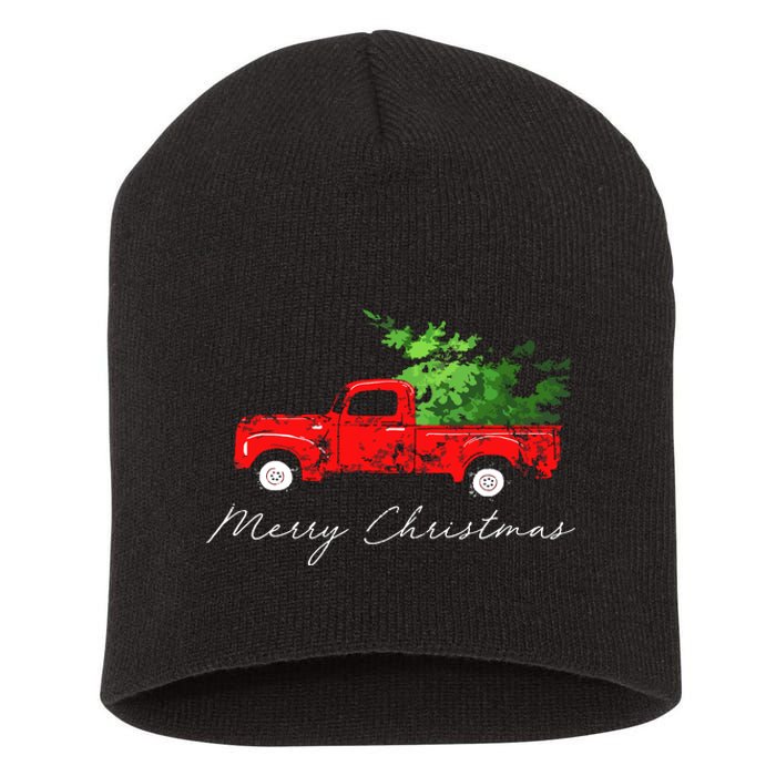 Vintage Wagon Christmas Tree On Car Short Acrylic Beanie