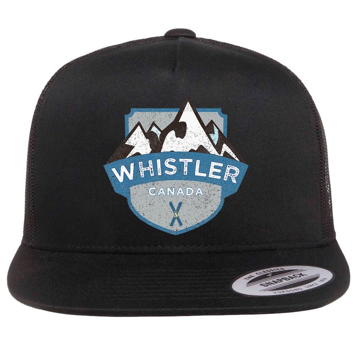 Vintage Whistler Canada Illustration Flat Bill Trucker Hat