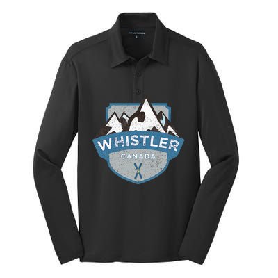 Vintage Whistler Canada Illustration Silk Touch Performance Long Sleeve Polo