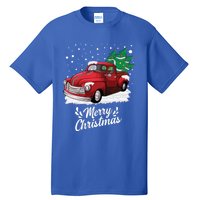 Vintage Wagon Christmas Tree On Car Xmas Red Truck Gift Tall T-Shirt